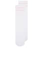 view 3 of 4 Striped Tube Grip Sock in White & Baby Pink