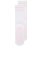 view 4 of 4 Striped Tube Grip Sock in White & Baby Pink