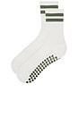 view 2 of 4 Striped Tube Grip Sock in Bone & Sage Green
