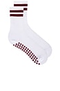 view 1 of 4 Striped Tube Grip Sock in White & Burgundy