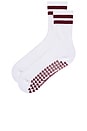 view 2 of 4 Striped Tube Grip Sock in White & Burgundy