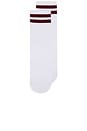 view 3 of 4 Striped Tube Grip Sock in White & Burgundy