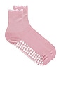 view 1 of 4 Ruffle Grip Sock in Rose Pink & White
