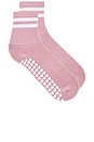 view 1 of 4 Striped Half Crew Grip Sock in Rose Pink & White