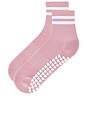 view 2 of 4 Striped Half Crew Grip Sock in Rose Pink & White