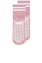 view 4 of 4 Striped Half Crew Grip Sock in Rose Pink & White