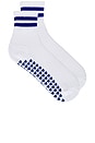 view 1 of 4 Striped Half Crew Grip Sock in White & Cobalt