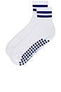 view 2 of 4 Striped Half Crew Grip Sock in White & Cobalt