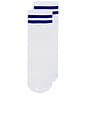 view 3 of 4 Striped Half Crew Grip Sock in White & Cobalt