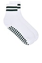 view 1 of 2 Striped Half Crew Grip Sock in White & Forest Green