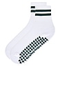 view 2 of 2 Striped Half Crew Grip Sock in White & Forest Green