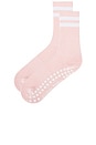 view 2 of 4 Striped Tube Grip Sock in Pink Tulle & White