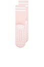 view 4 of 4 Striped Tube Grip Sock in Pink Tulle & White