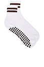 view 1 of 4 Striped Half Crew Grip Sock in White & Chocolate Brown