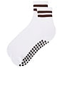 view 2 of 4 Striped Half Crew Grip Sock in White & Chocolate Brown