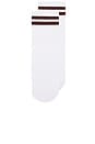 view 3 of 4 Striped Half Crew Grip Sock in White & Chocolate Brown