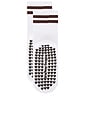 view 4 of 4 Striped Half Crew Grip Sock in White & Chocolate Brown