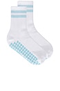 view 1 of 4 Striped Half Crew Grip Sock in White & Ice Blue