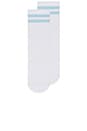 view 3 of 4 Striped Half Crew Grip Sock in White & Ice Blue