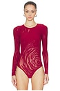 view 2 of 5 Rose Net Bodysuit in Crimson