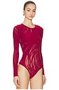 view 3 of 5 Rose Net Bodysuit in Crimson