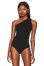 view 2 of 5 One Shoulder Asymmetrical Bodysuit in Black