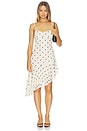 view 1 of 4 Asymmetrical Frill Midi Dress in Ivory Polka