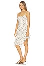 view 3 of 4 Asymmetrical Frill Midi Dress in Ivory Polka