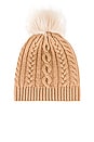 view 3 of 3 Cable Beanie With Faux Pom in Caramel & Beige