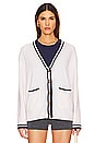 view 1 of 4 Cashmere Varsity Cardigan in Soft White & Navy