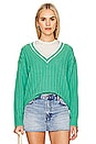 view 1 of 4 Cashmere Varsity V-neck Sweater in Retro Green & White
