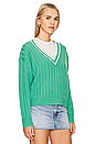 view 2 of 4 Cashmere Varsity V-neck Sweater in Retro Green & White