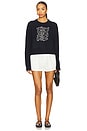 view 4 of 4 Cashmere Sardine Embroidered Crew Sweater in Deep Navy Combo