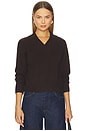 view 1 of 4 Cashmere Wide Rib Trim Vneck Top in Dark Umber
