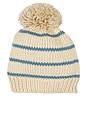 view 1 of 1 Knitted Beanie in Blue & Oat Stripe
