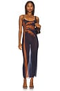 view 1 of 3 VESTIDO MAXI MESH SCOOP in Palm Placement Midnight Blue & Clay