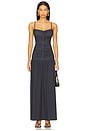 view 1 of 4 VESTIDO LONGO COM DECOTE REDONDO NA FRENTE E FRANZIDO in Navy & White Mult