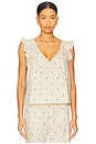 view 1 of 4 Ruffle Sleeve Boxy Top in Embroidery Polka Dot Oat & Black