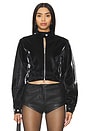 view 1 of 4 Faux Patent Leather Cropped Moto Jacket in Black