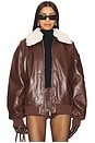 view 2 of 5 Faux Sherpa Collar Bomber Jacket in Brown