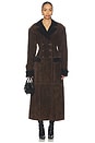 view 1 of 3 x Premium Double Breasted Suede Coat in Chocolate Brown & Black