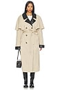 view 1 of 4 Vegan Leather Trim Trench Coat in Taupe & Dark Brown