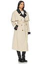 view 3 of 4 Vegan Leather Trim Trench Coat in Taupe & Dark Brown