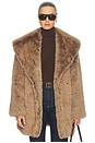 view 1 of 5 Shawl Collar Faux Fur Coat in Brown Multi