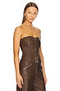 view 2 of 4 Faux Leather Lace Front Corset in Patina Dark Brown