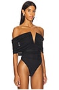 view 3 of 5 Ruched Off Shoulder Bodysuit in Black