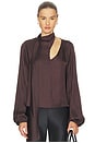view 1 of 4 Wrap Neck Tie Top in Dark Brown