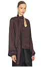 view 2 of 4 Wrap Neck Tie Top in Dark Brown