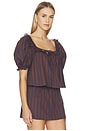 view 2 of 4 Puff Sleeve Button Up Top in Brown & Navy
