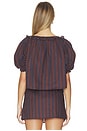 view 3 of 4 Puff Sleeve Button Up Top in Brown & Navy